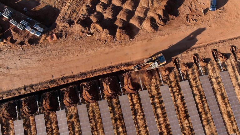 Trench excavation for solar panel installation